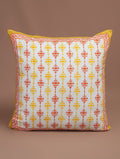 Red, yellow and white hand block printed organic cotton cushion cover | Myyra Jaipur