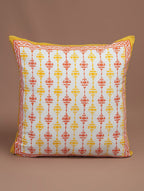 Red, yellow and white hand block printed organic cotton cushion cover | Myyra Jaipur