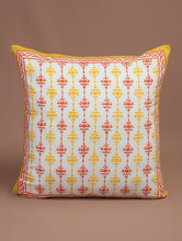 Load image into Gallery viewer, Red-Yellow-White Cotton Hand-Block Printed Cushion Cover - MYYRA