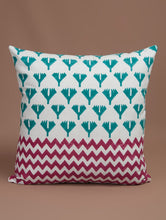 Load image into Gallery viewer, Red-Green-White Cotton Hand-Block Printed Cushion Cover - MYYRA