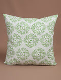 Green and white hand block printed organic cotton cushion cover | Myyra Jaipur
