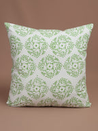 Green and white hand block printed organic cotton cushion cover | Myyra Jaipur