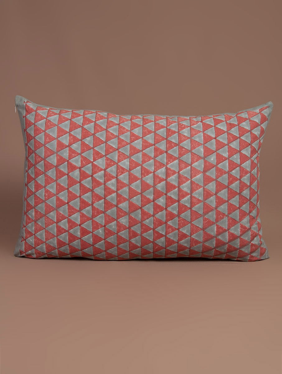 Red and grey hand block printed organic cotton pillow cover | Myyra Jaipur