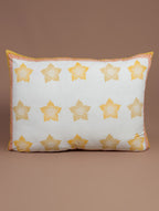 Yellow, white and orange hand block printed organic cotton pillow cover | Myyra Jaipur