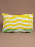 Yellow, white and green hand block printed organic cotton pillow cover | Myyra Jaipur