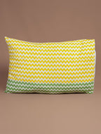 Yellow, white and green hand block printed organic cotton pillow cover | Myyra Jaipur