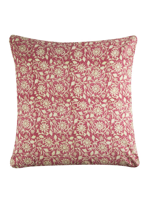 Hand block printed organic cotton cushion cover with floral jaal lattice pattern | Myyra Jaipur