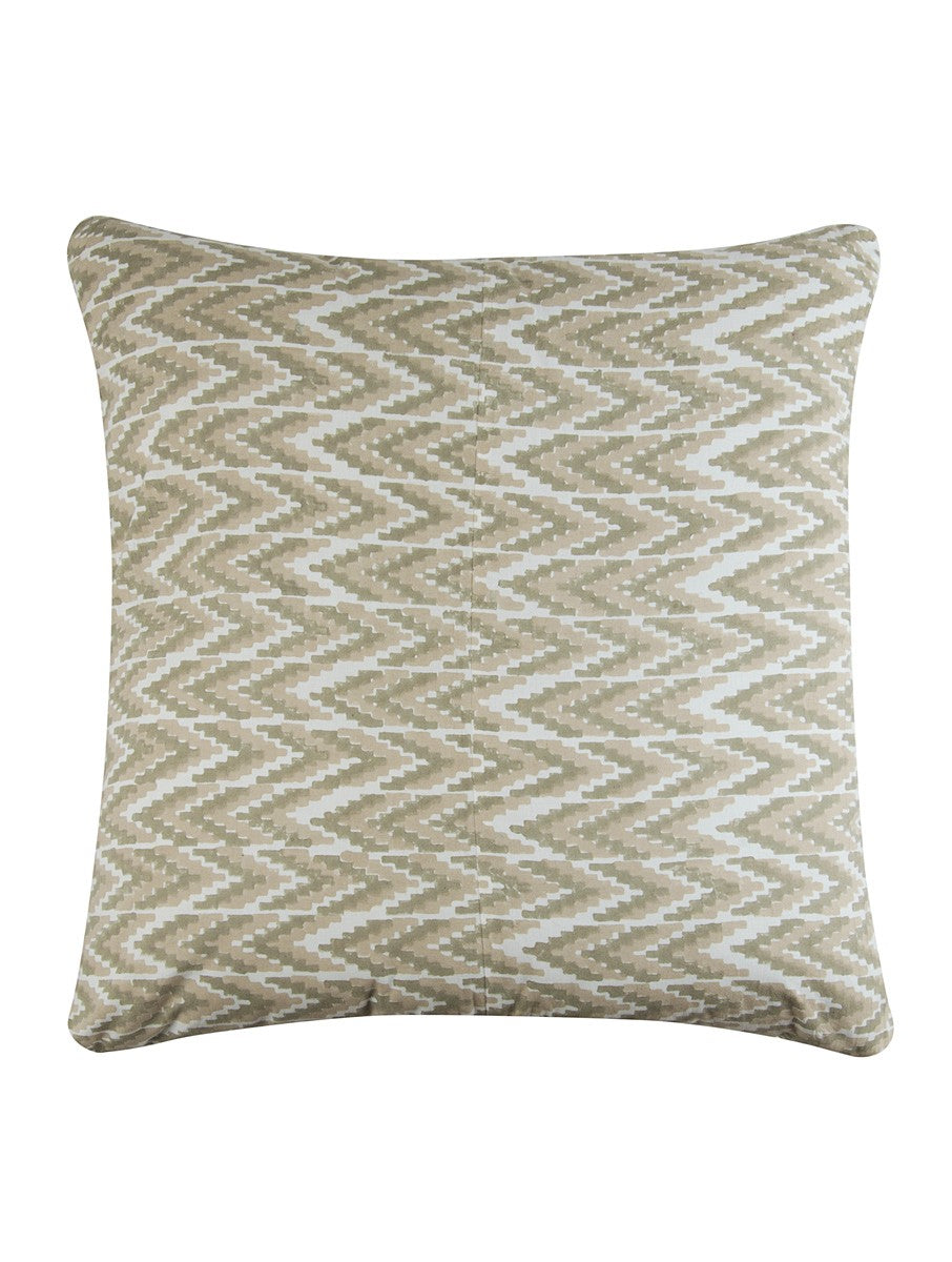 Hand block printed organic cotton cushion cover with ikat pattern | Myyra Jaipur