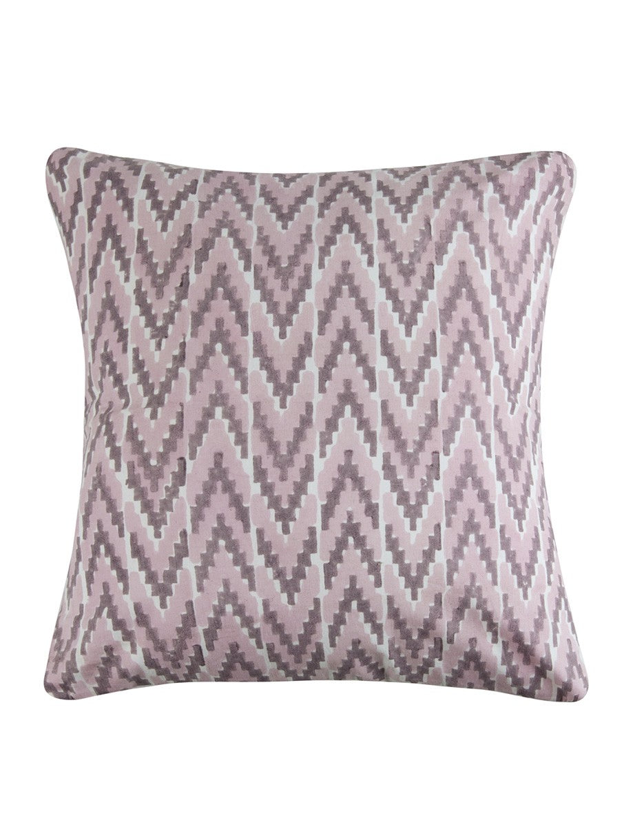 Hand block printed organic cotton cushion cover with ikat pattern | Myyra Jaipur