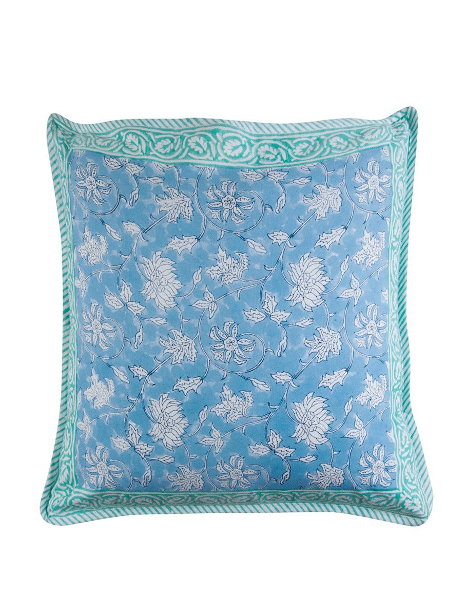 Hand block printed organic cotton cushion cover with floral pattern | Myyra Jaipur