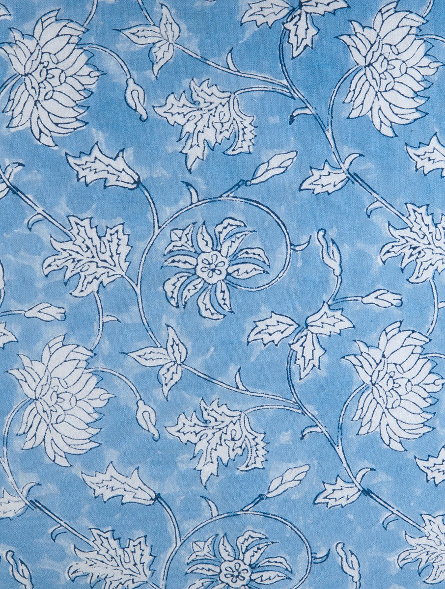 Close-up of floral hand block print on organic cotton cushion cover | Myyra Jaipur