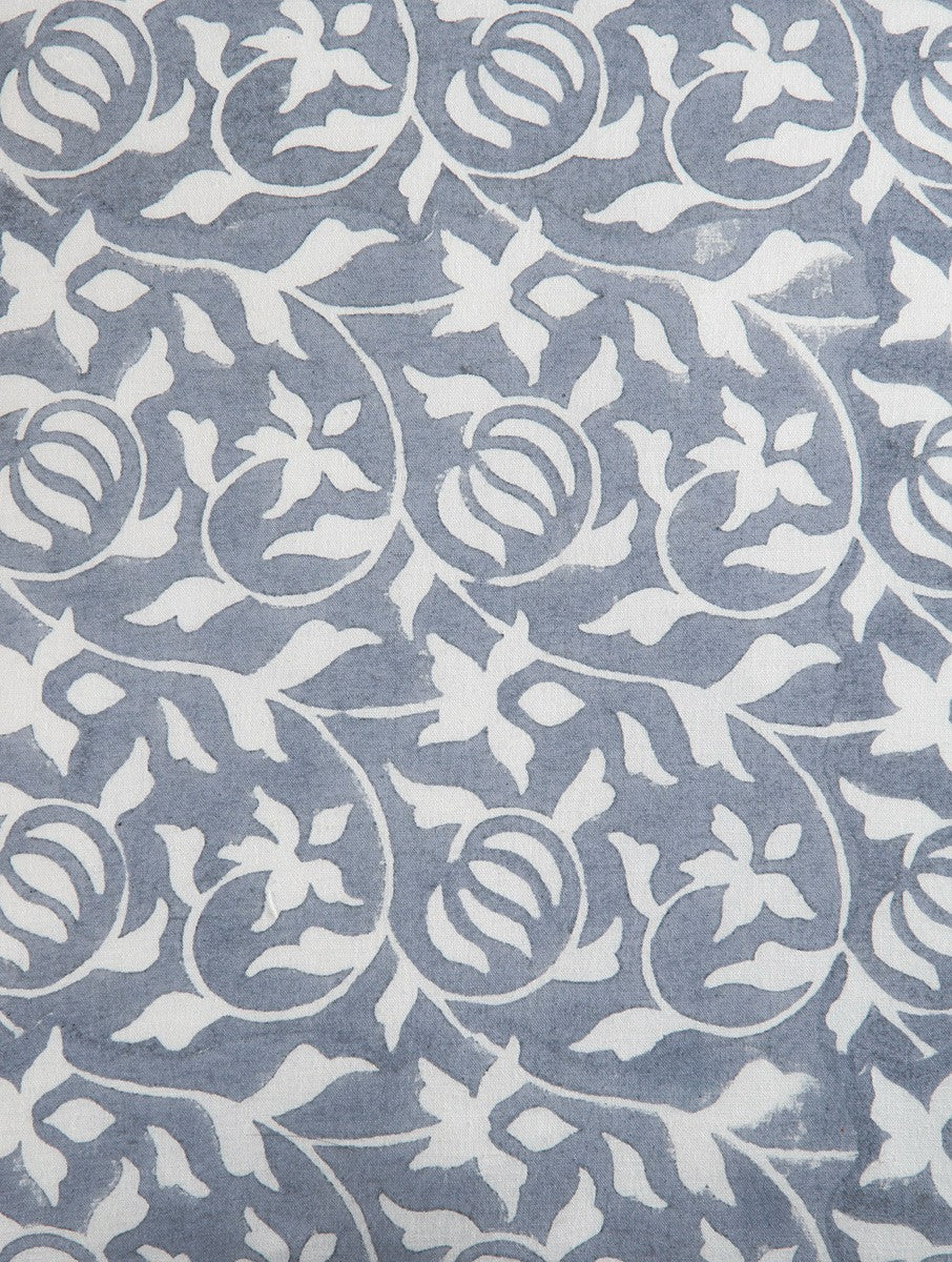 Close-up of grey hand block print on organic cotton cushion cover | Myyra Jaipur