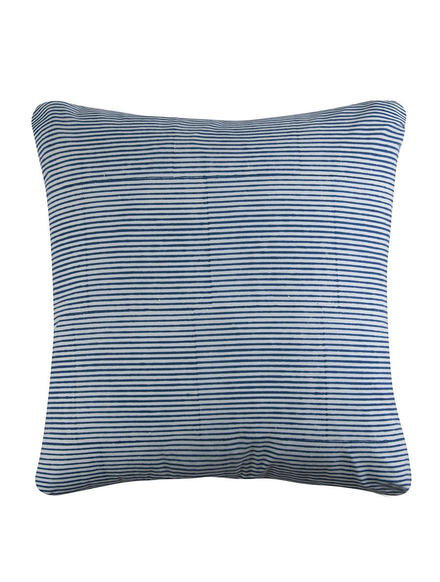 Hand block printed organic cotton cushion cover with stripe pattern | Myyra Jaipur