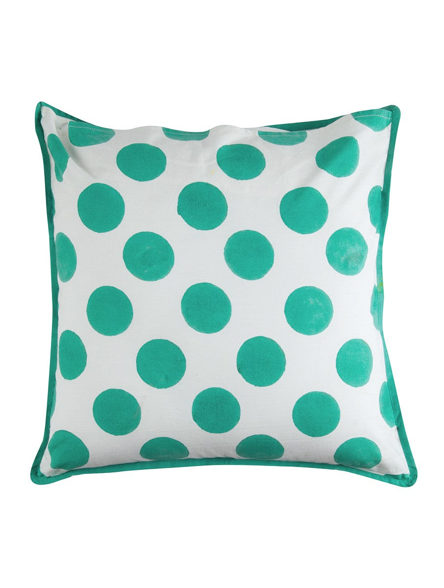 Hand block printed organic cotton cushion cover with polka dot pattern | Myyra Jaipur