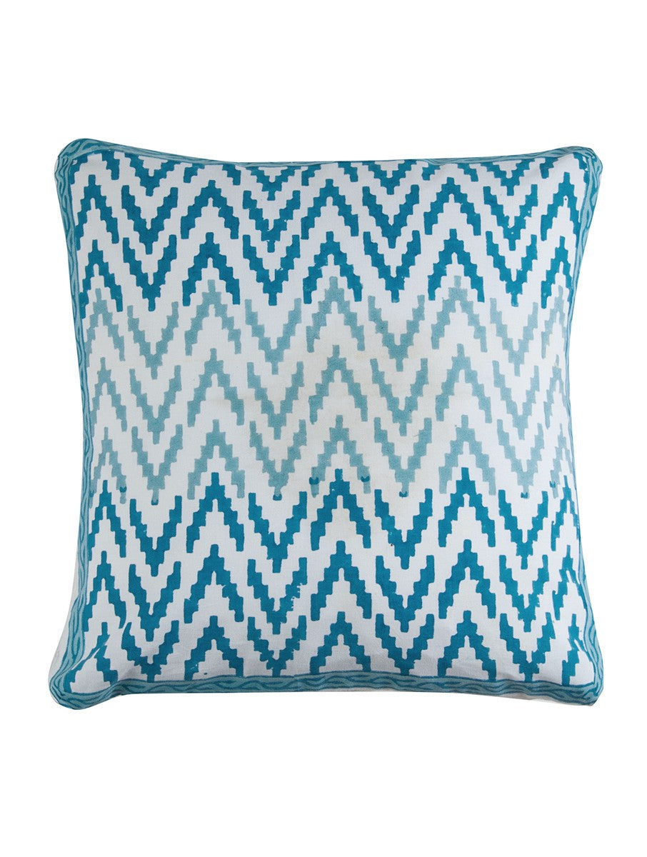 Hand block printed organic cotton cushion cover with ikat pattern | Myyra Jaipur