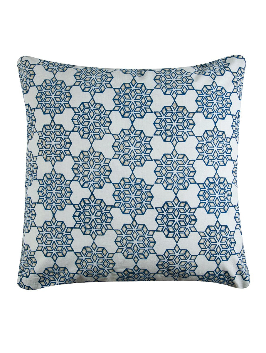 Hand block printed organic cotton cushion cover with geometric pattern | Myyra Jaipur