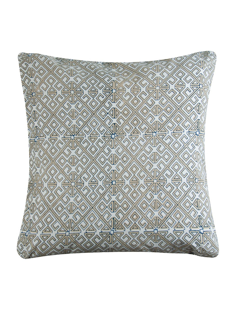 Hand block printed organic cotton cushion cover with geometric pattern | Myyra Jaipur