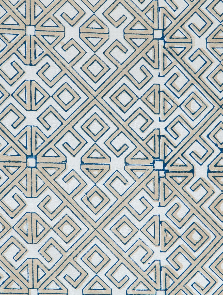 Close-up of geometric hand block print on organic cotton cushion cover | Myyra Jaipur