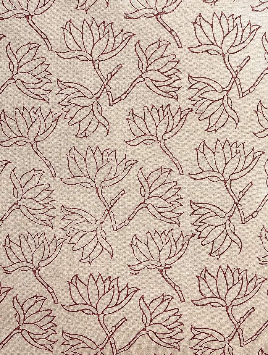 Close-up of floral hand block print on organic cotton cushion cover | Myyra Jaipur