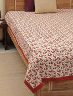 Hand block printed organic cotton bed sheet with red floral jaal pattern | Myyra Jaipur