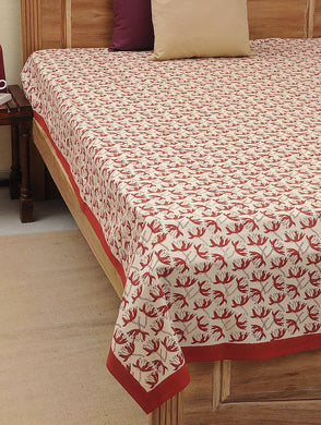 Bed Sheet Hand Block Printed Cotton Red Floral Jaal