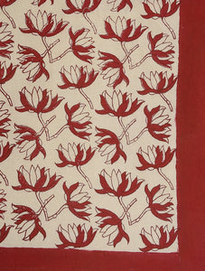 Bed Cover Hand Block Printed Red Flower - MYYRA