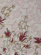 Close-up of hand block print on organic cotton table cover | Myyra Jaipur