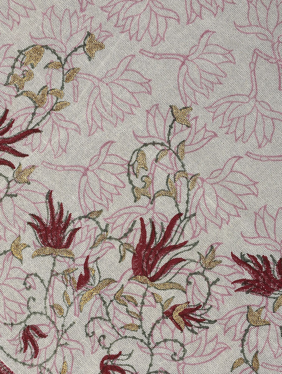 Close-up of hand block print on organic cotton table cover | Myyra Jaipur