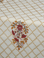 Close-up of hand block print on organic cotton table cover | Myyra Jaipur