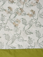 Close-up of hand block print on organic cotton table cover | Myyra Jaipur