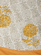 Close-up of hand block print on organic cotton table cover | Myyra Jaipur
