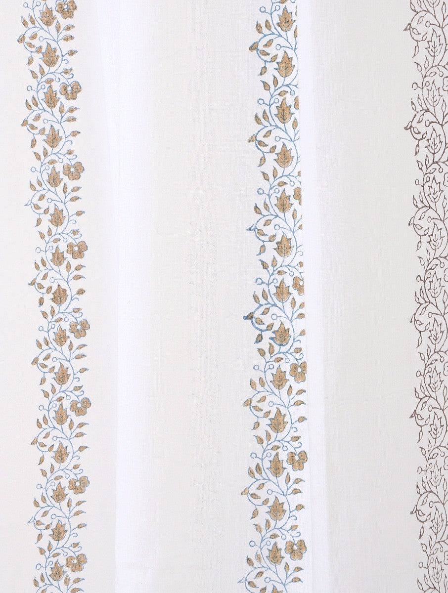 Close-up of hand block print on organic cotton curtain | Myyra Jaipur