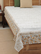 Hand block printed organic cotton bed cover with floral jaal lattice pattern | Myyra Jaipur
