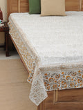 Hand block printed organic cotton bed sheet with floral jaal lattice pattern | Myyra Jaipur