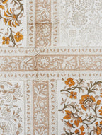 Close-up of floral jaal hand block print on organic cotton bed sheet | Myyra Jaipur
