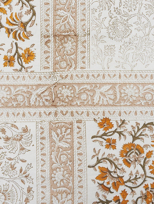 Close-up of floral jaal hand block print on organic cotton bed sheet | Myyra Jaipur