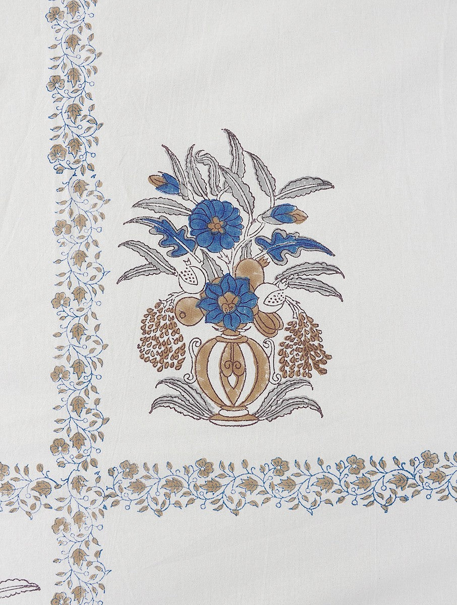 Close-up of ghamla hand block print on organic cotton bed cover | Myyra Jaipur
