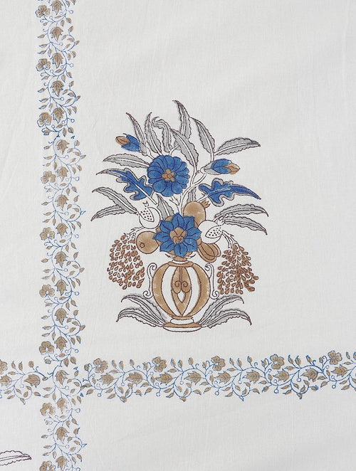 Close-up of ghamla hand block print on organic cotton bed cover | Myyra Jaipur