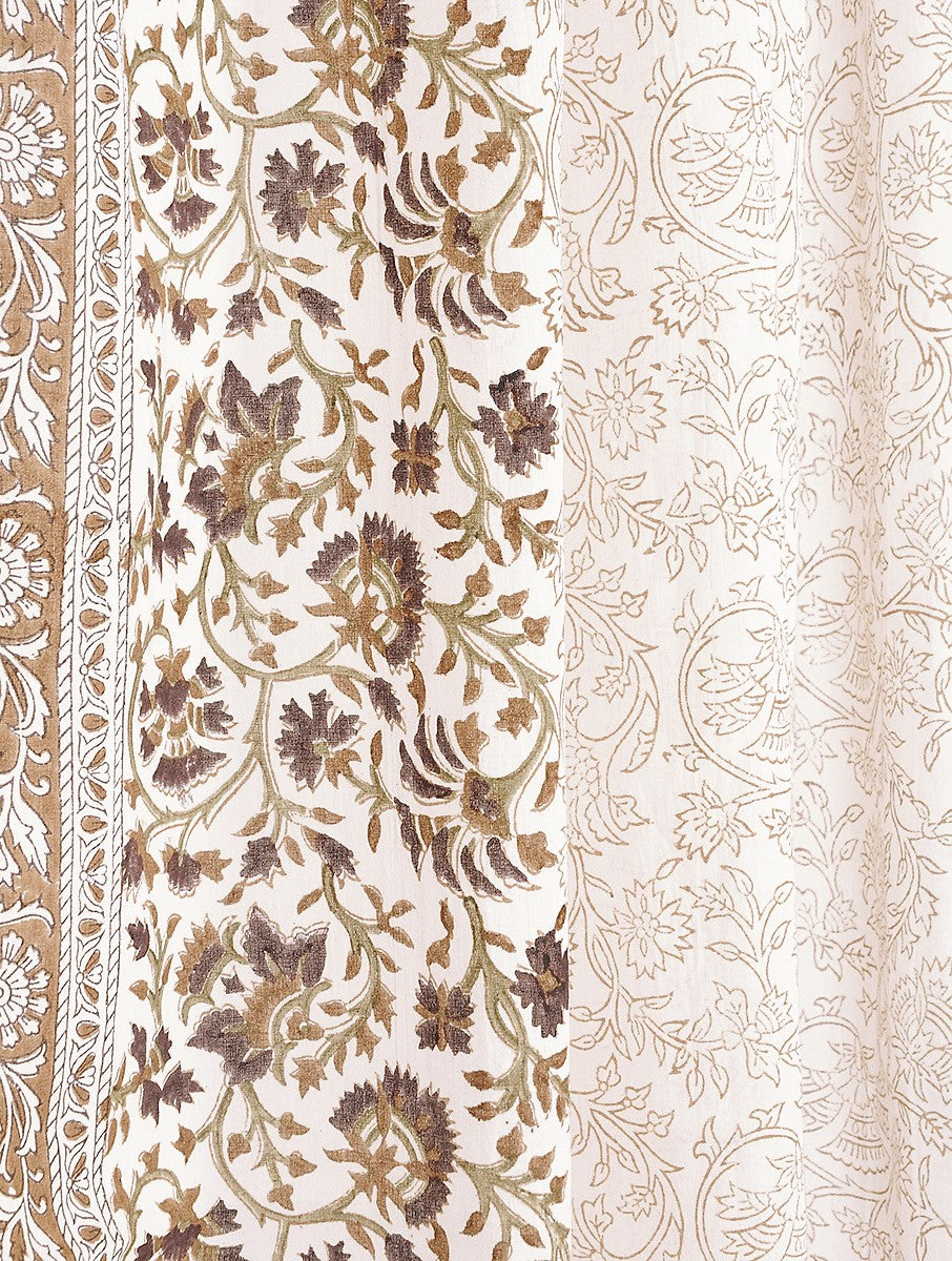 Close-up of hand block print on organic cotton curtain | Myyra Jaipur