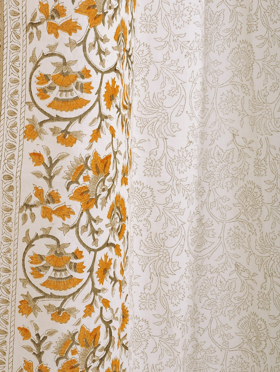 Close-up of hand block print on organic cotton curtain | Myyra Jaipur