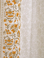 Close-up of hand block print on organic cotton curtain | Myyra Jaipur
