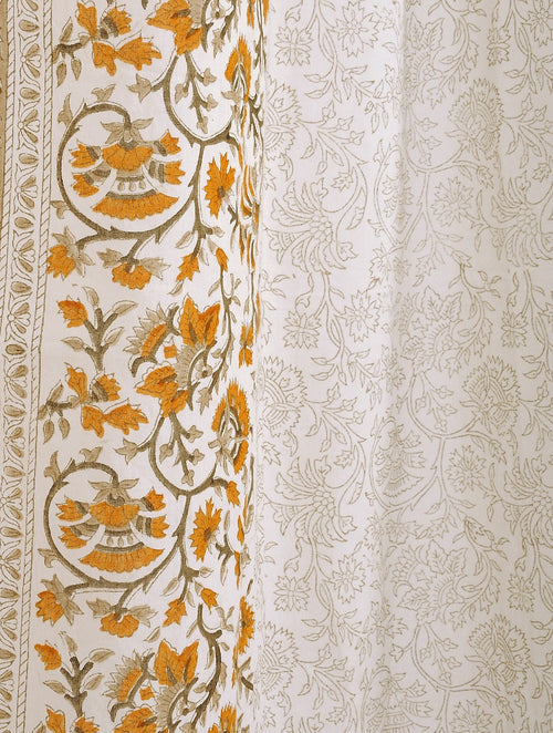 Close-up of hand block print on organic cotton curtain | Myyra Jaipur