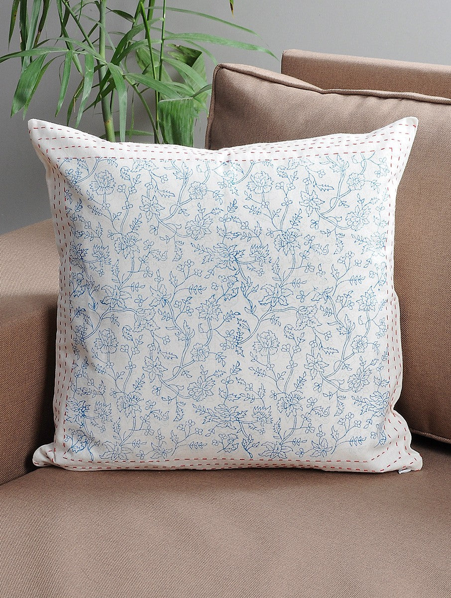Hand block printed organic cotton cushion cover with kantha pattern | Myyra Jaipur
