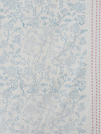 Close-up of blue jaal lattice hand block print on organic cotton bed cover | Myyra Jaipur
