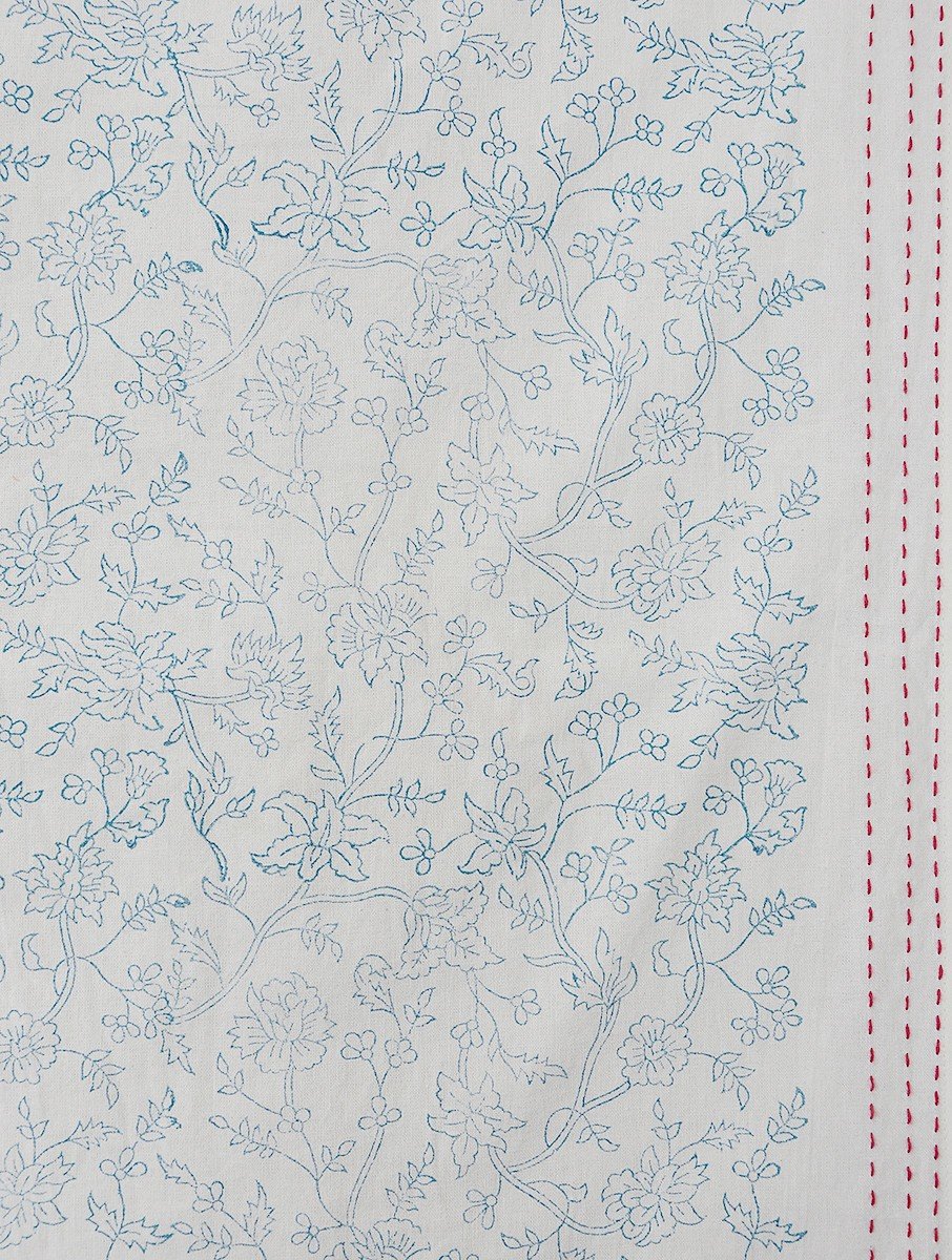 Reverse view of hand block printed cotton bed sheet showing pattern repeat | Myyra Jaipur