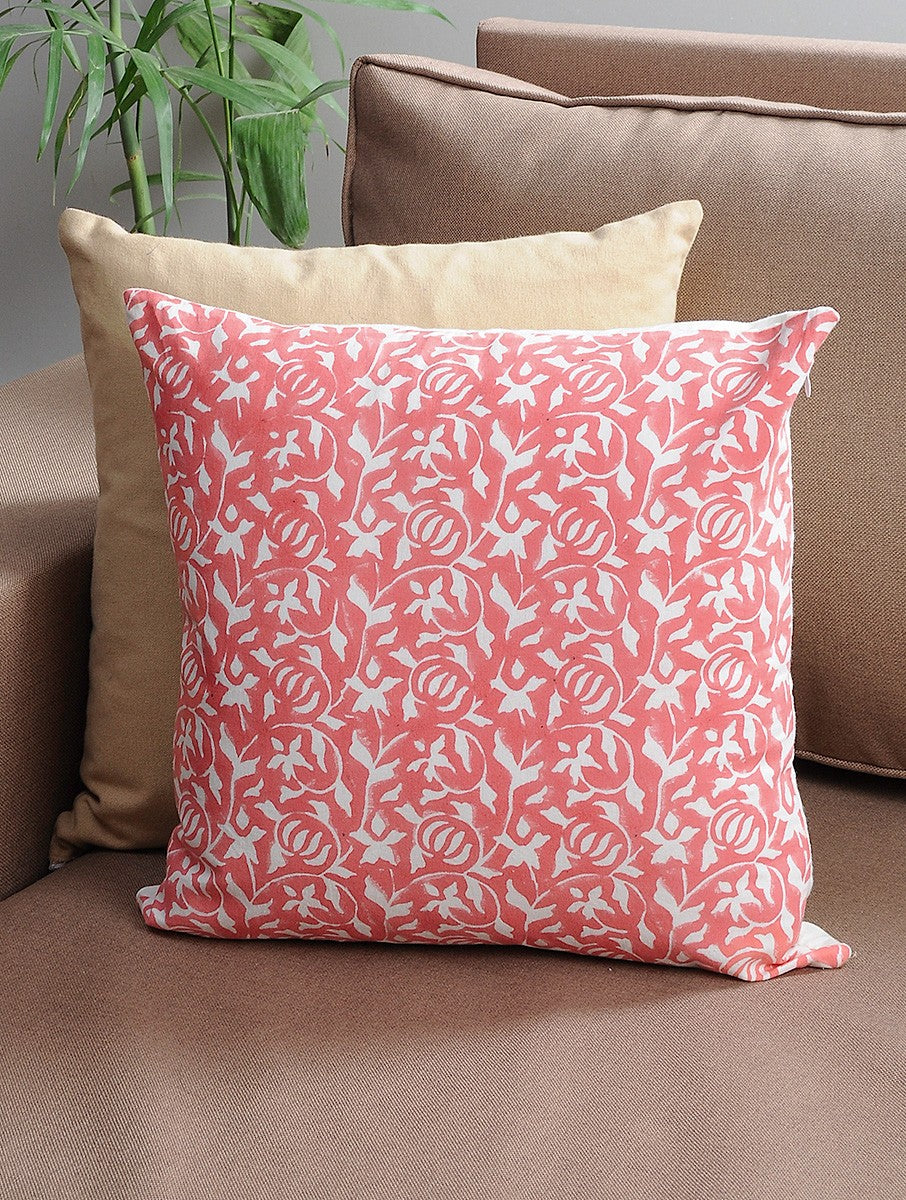 Peach hand block printed organic cotton cushion cover | Myyra Jaipur