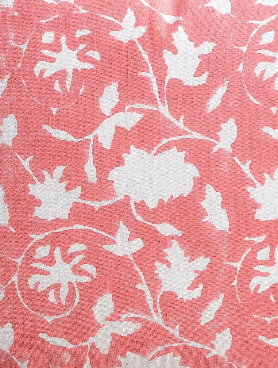 Close-up of peach hand block print on organic cotton cushion cover | Myyra Jaipur