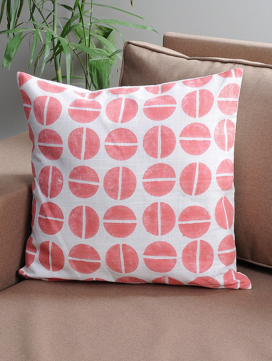 Peach hand block printed organic cotton cushion cover | Myyra Jaipur