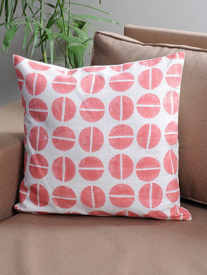 Peach Cushion Cover Hand Block Printed Cotton - MYYRA