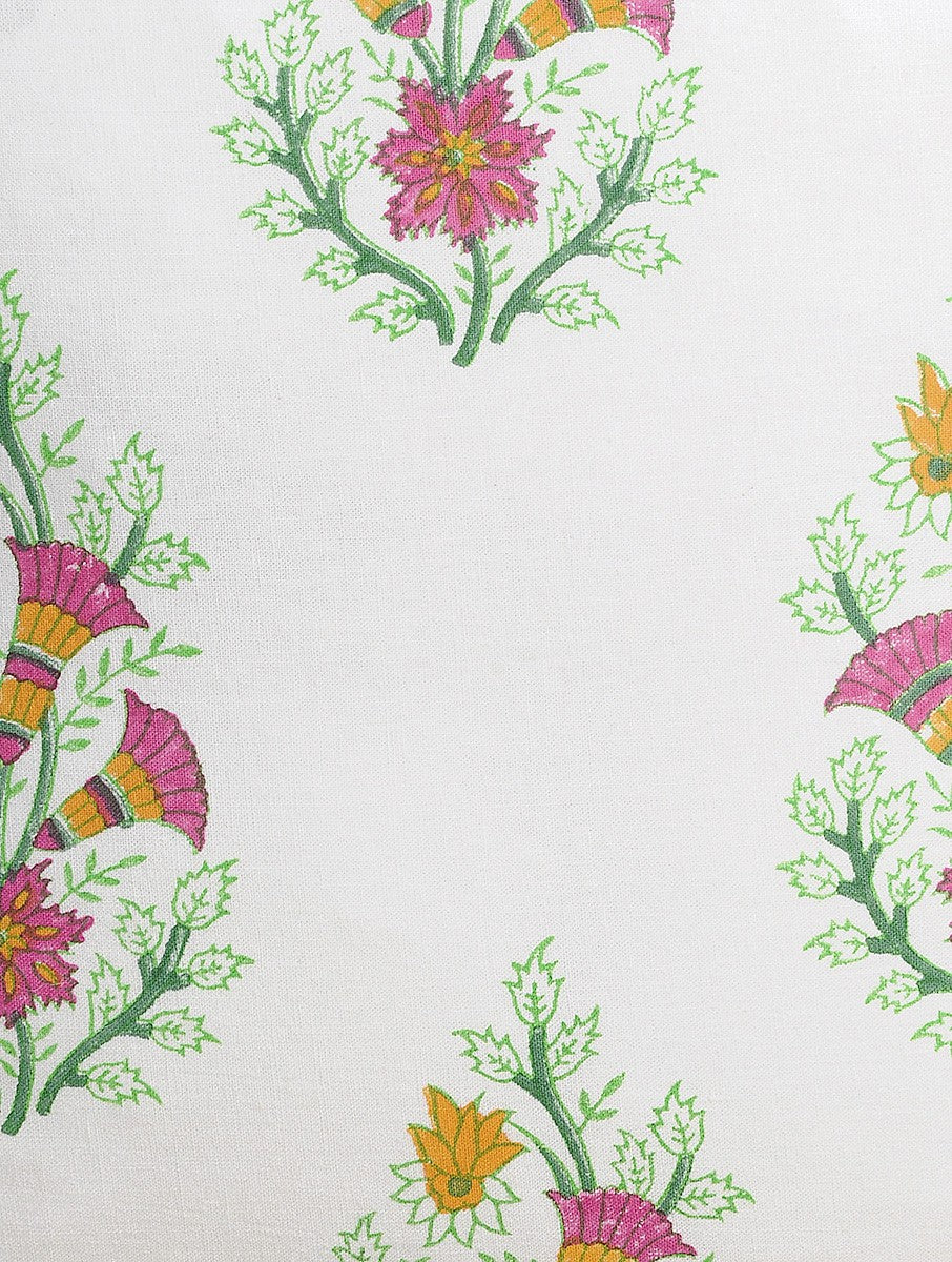 Close-up of hand block print on organic cotton cushion cover | Myyra Jaipur